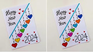 Easy amp Beautiful white paper New year Card making Handmade Happy New year 2024 DIY Greeting Card [upl. by Prud]