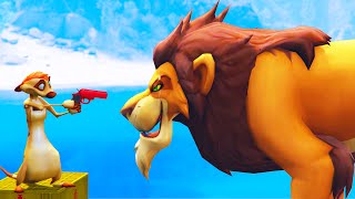 SimbaPumbaaMufasaScarKiaraRafikiTimon dive into the water through a Pipe GTA 5  LION KING 2 [upl. by Yahsram33]