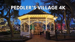 Peddlers Village Christmas Light Show  4K Holiday Walk Through [upl. by Luis]