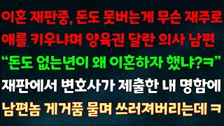 실화사연 이혼 재판중 돈도 못 버는게 뭔 재주로 애 키우냐며 양육권 달란 의사남편 “돈도 없는년이 왜 이혼하자 했냐ㅋ” 재판에서 변호사가 제출한 내 명함에 남편놈 쓰러지는데ㅋ [upl. by Benedic]