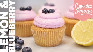 Curdfilled Lemon Cupcake Recipe with Blueberry Buttercream Frosting  Cupcake Jemma [upl. by Bernardi]