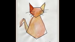 Tuto Aquarelle Facile Chat Origami [upl. by Embry336]