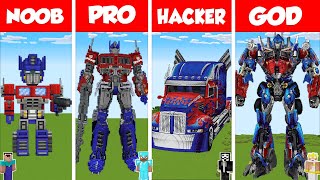 Minecraft OPTIMUS PRIME STATUE HOUSE BUILD CHALLENGE  NOOB vs PRO vs HACKER vs GOD  Animation [upl. by Otrebile]