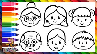 Zeichnen und Ausmalen einer Familie Großeltern Eltern und Kinder 👵🏻👴🏻👩👨👧👦🌈 Zeichnungen für Kinder [upl. by Aicrop]