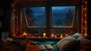 Autumn Cabin Rain  Open Windows amp Sleeping Cat  Evening Ambience [upl. by Aihsaei]