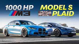 Drag Race 1000hp BMW M3 vs 1000hp Tesla Model S Plaid [upl. by Enaols104]