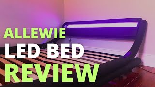 Allewie LED Platform Bed Frame w Adjustable Headboard Review  Faux Leather Wavelike Platform Bed [upl. by Hcirdeirf]