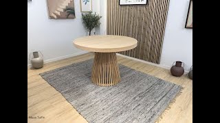 Table Taifin ronde extensible en bois de chêne et pied central en palilleria pour 4 à 8 personnes [upl. by Ahsinyd735]