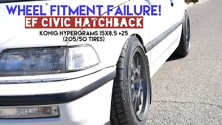 EF Civic Wheel Fitment Stance Failure Konig Hypergrams 15x85 25 on 20550 tires [upl. by Courtney]