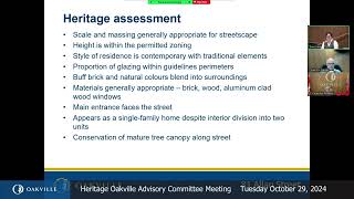 Heritage Oakville Advisory Committee October 29 2024 [upl. by Doi]