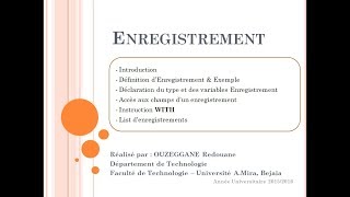 Cours 17  Enregistrement  Record Structure [upl. by Eadie]