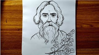 how to draw rabindranath tagoe easy line drawing for 22 shrabon special rabidranath thakur drawing [upl. by Aroda127]