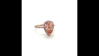 3ct PearCut Pinkish Peach Morganite Halo Ring Diamond Band haloring morganite engagementring [upl. by Ikkir]