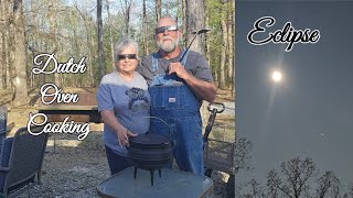 Dutch Oven Cooking during Eclipse Cowboy Potatoes and Peach Cobbler [upl. by Meli]