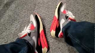 Nike Air Max 90 quotINFRAREDquot ON FEET review  OG Pack Airmax 1 red 97 silver 95 EM vintage [upl. by Acinorrev741]