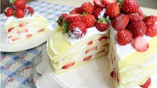 Strawberry Crepe Cake  딸기 크레이프 케이크 [upl. by Tonya]