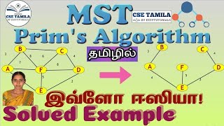 Prim’s Algorithm Solved Example Minimum spanning tree using Prims algorithm tutorial in tamil 1552 [upl. by Quirk]