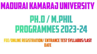 madurai kamaraj university PhD programme admission 202324  MPhil admission [upl. by Amsaj]