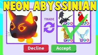 Trading FIRST NEON ABYSSINIAN CAT in Adopt Me [upl. by Brier460]