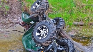 Yamaha Grizzly Flips Over Backwards Into A Creek [upl. by Tavi984]