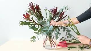 Leucadendron and anthurium flower arrangement tutorial [upl. by Ahsemal]