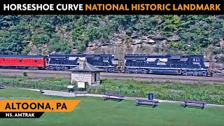 The World Famous Horseshoe CurveAltoona Pennsylvania USA  Virtual Railfan LIVE [upl. by Hctub]