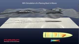 NFA Simulation of a Planing Boat in Waves Side View [upl. by Einre]