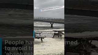 Lossiemouth waterfront was covered by sea foam as Storm Babet continues to hit Scotland [upl. by Ahsotal500]