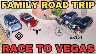 Electric Family SUV Race To Vegas Model X v R1S v EV9 v EQS  Part 1 [upl. by Yliab31]