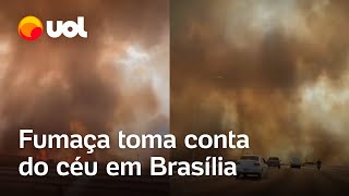 Fumaça toma conta do céu de Brasília com incêndio no Parque Nacional fogo já chega perto das casas [upl. by Arhna98]