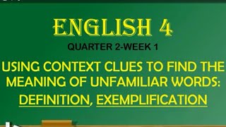 ENGLISH 4  CONTEXT CLUES  DEFINITION CLUES  EXEMPLIFICATIONEXAMPLE  GRADE 4 ENGLISH [upl. by Neuberger]