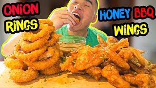 How to make ONION RINGS amp HONEY BBQ WINGS  RECIPE  MUKBANG  QT [upl. by Rehpotsirhk197]