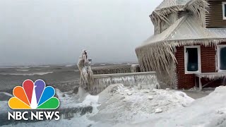 Winter Storm Leaves Lakeside New York Restaurant Coated In Ice [upl. by Ainimre224]