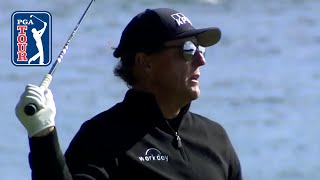 Phil Mickelson takes scenic route on No 18 at Pebble Beach [upl. by Roy]