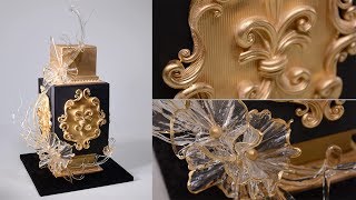 Black and Gold Glam Cake Tutorial  Free Sample  Making the Baroque Style Curly Decorations [upl. by Ful]