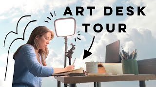 My new art desk tour amp how I film my art 🎨✨ [upl. by Darla]