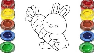 How to Draw rabbit 🐰 with carrot 🥕 Drowing and coloring Drawing for kids and tolder [upl. by Rabaj]