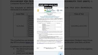 ICMR2024 Admit card Released icmrjrf icmr [upl. by Atinuj]