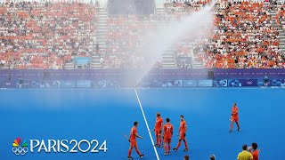 WATCH OUT Water cannon turns on MIDGAME during gold medal match  Paris Olympics  NBC Sports [upl. by Ashraf431]