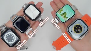 Apple Watch Size Comparison on Wrist 40mm vs 41mm vs 44mm vs 45mm 49mm [upl. by Ilyah]