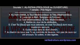 Sourate 1  ALFATIHA OUVERTURE Coran récité en français seulement mp3  wwwveritedroiturefr [upl. by Weinman]