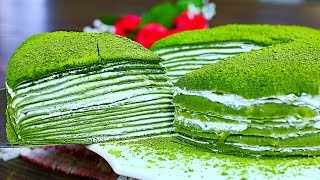 Matcha Mille Crepe Cake Recipe Matcha Green Tea Crepes [upl. by Leyla]