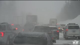 Insane blizzard slams California  Strands hundreds on Donner Pass Atmospheric River D2  4k [upl. by Nolrah]