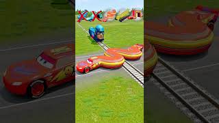 Big and Small McQueen Cars VS Train Who can win again  BeamNGdrive [upl. by Hillier]