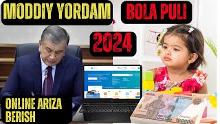 BUXGALTERIYA 23DARS  BOLA PULI VA MODDIY YORDAM OLISHGA ONLINE ARIZA TOPSHIRISH 2024  БОЛА ПУЛИ [upl. by Kemeny]