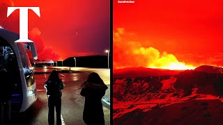 Icelandic volcano erupts causing major lava flow [upl. by Diane]