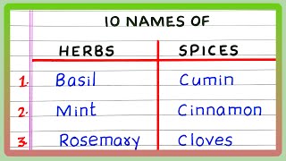 HERBS AND SPICES  5  10 NAMES OF HERBS AND SPICES  IN ENGLISH [upl. by Ridgley898]