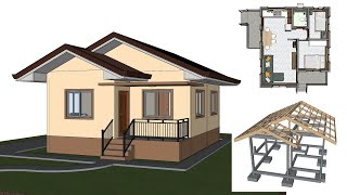 House Design  45 sqm 2 BEDROOMS BUNGALOW TINY HOUSE [upl. by Tearle]