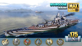 Battleship Bourgogne fighting on map Okinawa  World of Warships [upl. by Iorgos]