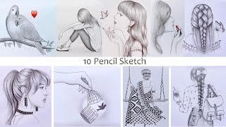 10 easy drawing ideas  Pencil Sketch for beginners  How to draw  step by step [upl. by Cirded]